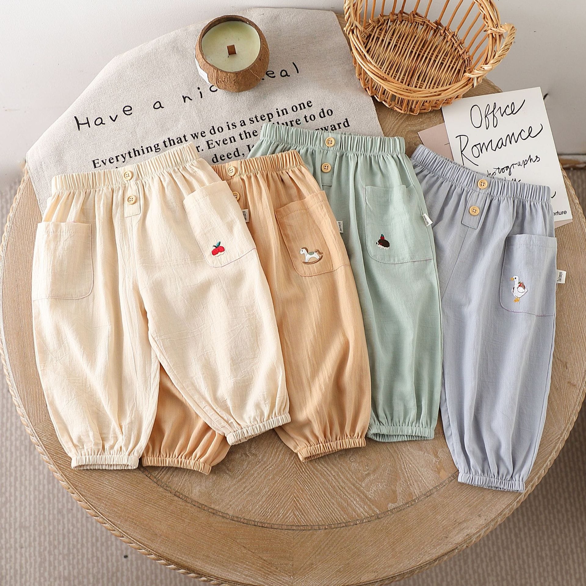 Embroidered Pocket Cotton Elastic Cuffs Long Pants アニマル ロングパンツ【mh0013594】 Beitaoya ロングパンツ・スウェットパンツ