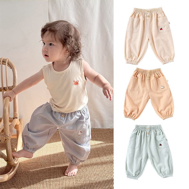 Embroidered Pocket Cotton Elastic Cuffs Long Pants アニマル ロングパンツ【mh0013594】 Beitaoya ロングパンツ・スウェットパンツ