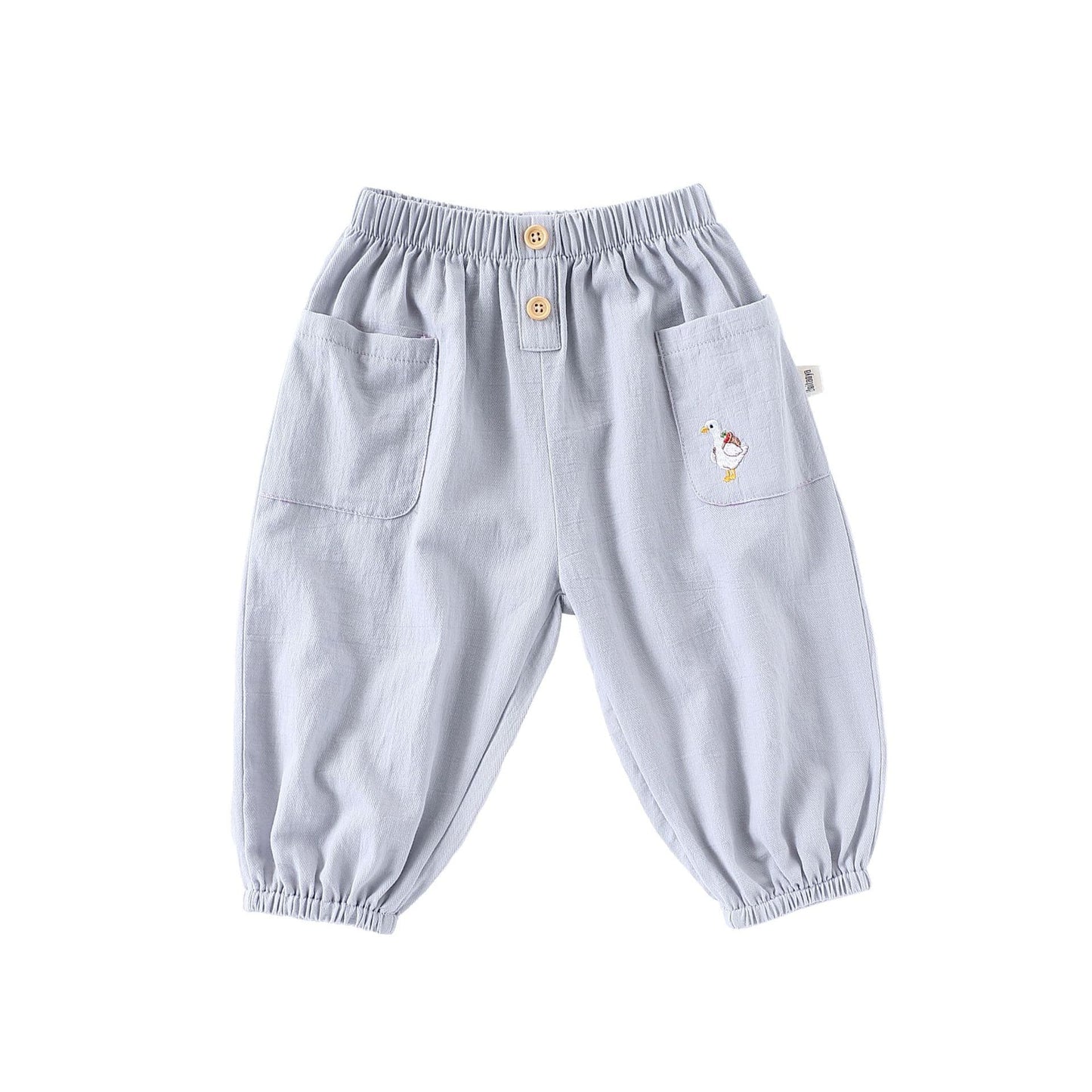 Embroidered Pocket Cotton Elastic Cuffs Long Pants アニマル ロングパンツ【mh0013594】 Blue / 73cm Beitaoya ロングパンツ・スウェットパンツ