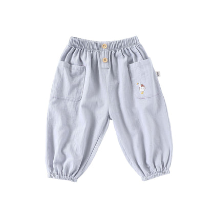 Embroidered Pocket Cotton Elastic Cuffs Long Pants アニマル ロングパンツ【mh0013594】 Blue / 73cm Beitaoya ロングパンツ・スウェットパンツ