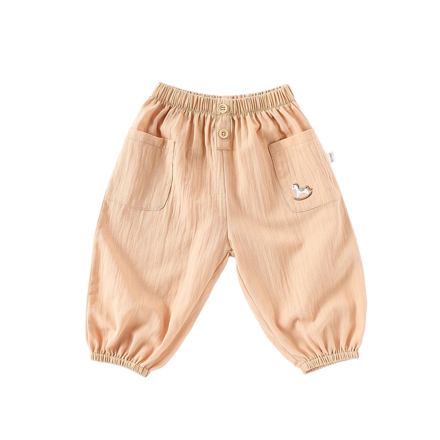 Embroidered Pocket Cotton Elastic Cuffs Long Pants アニマル ロングパンツ【mh0013594】 Khaki / 73cm Beitaoya ロングパンツ・スウェットパンツ