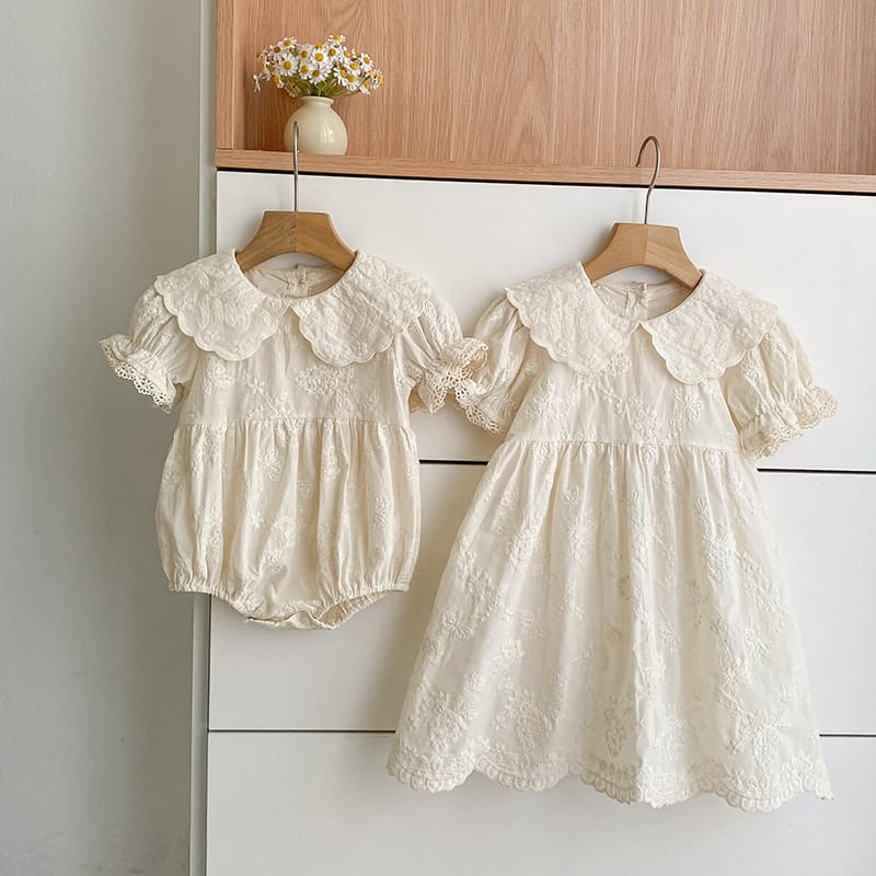 Embroidered Puff Sleeve Romper And Dress 刺繍 パフスリーブ ロンパース ワンピース【mh0013166】 Aeg babyi 半袖ロンパース