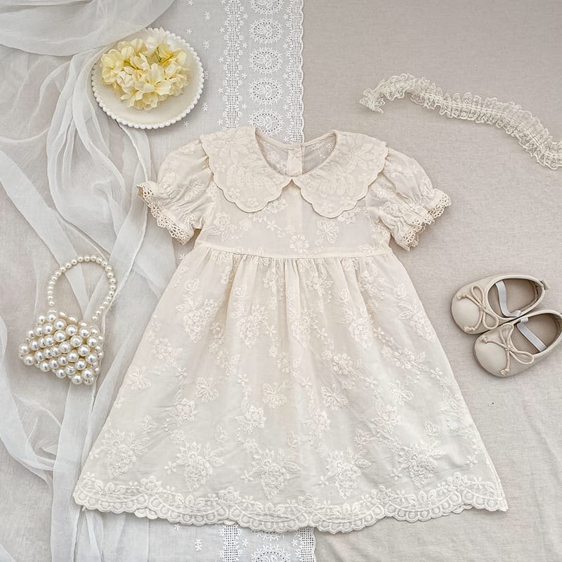 Embroidered Puff Sleeve Romper And Dress 刺繍 パフスリーブ ロンパース ワンピース【mh0013166】 Aeg babyi 半袖ロンパース