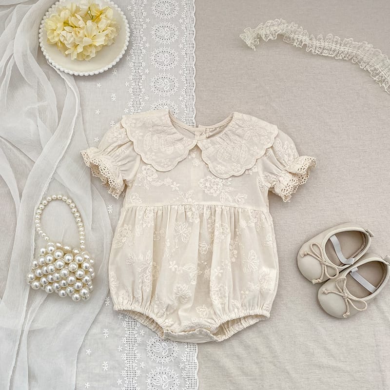 Embroidered Puff Sleeve Romper And Dress 刺繍 パフスリーブ ロンパース ワンピース【mh0013166】 Aeg babyi 半袖ロンパース