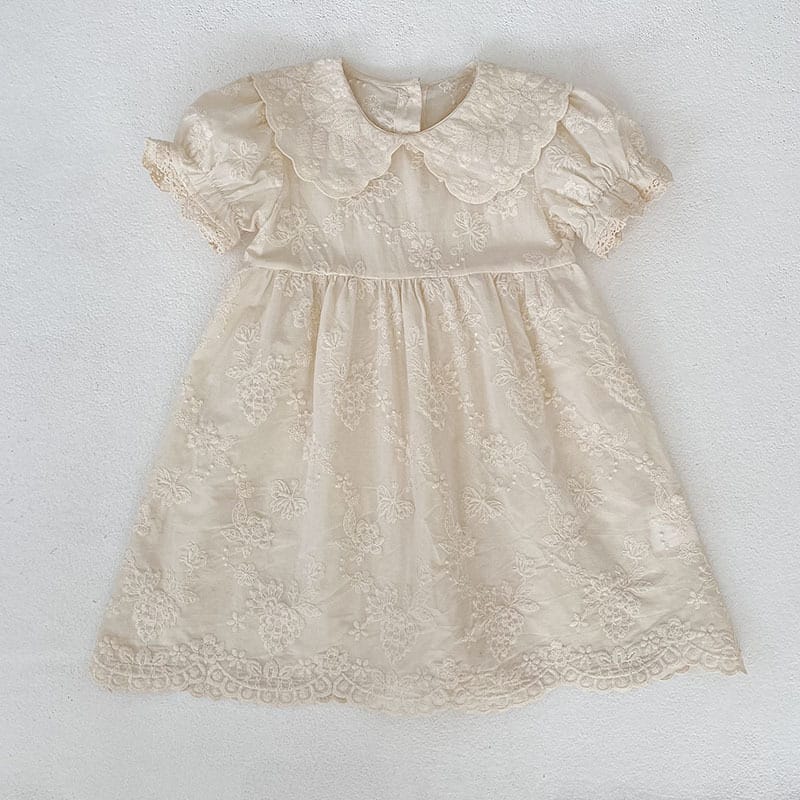 Embroidered Puff Sleeve Romper And Dress 刺繍 パフスリーブ ロンパース ワンピース【mh0013166】 Dress / 90cm Aeg babyi 半袖ロンパース