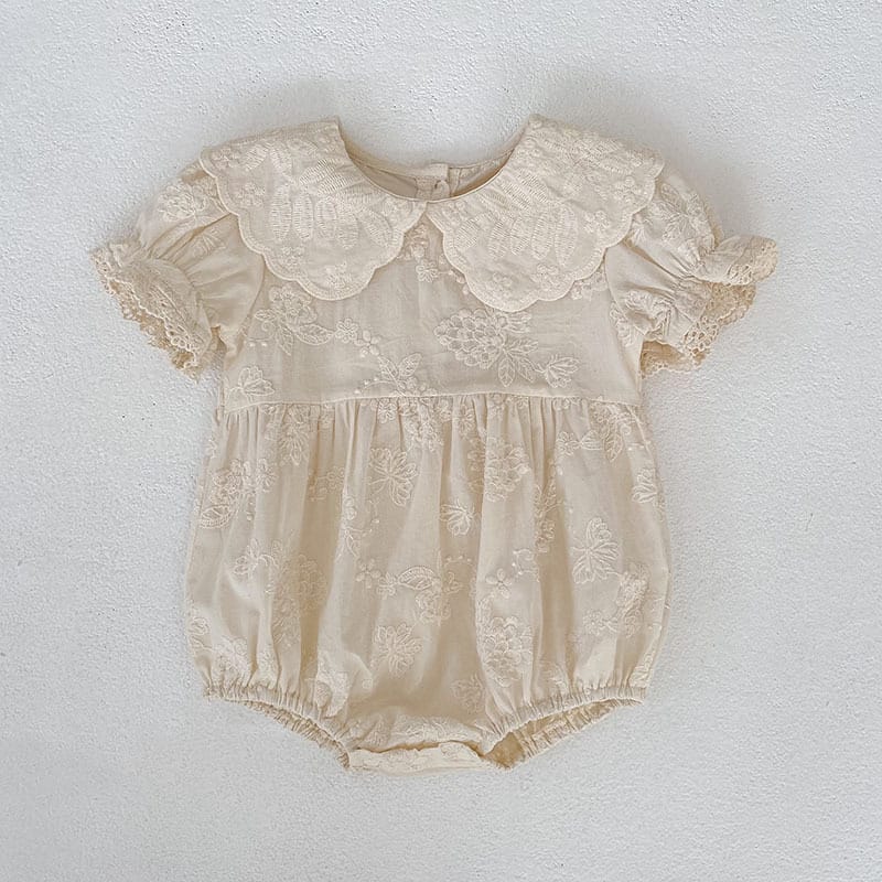 Embroidered Puff Sleeve Romper And Dress 刺繍 パフスリーブ ロンパース ワンピース【mh0013166】 Rompers / 66cm Aeg babyi 半袖ロンパース