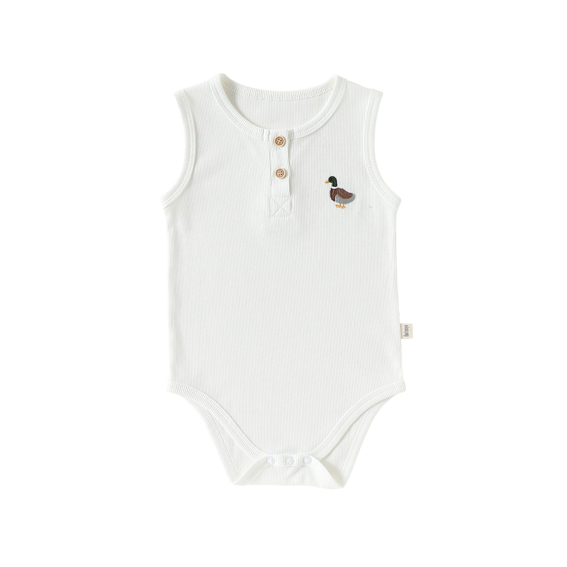 Embroidered Rib Romper 刺繍入り ノースリーブロンパース【mh0013038】 White / 66cm Beitaoya ノースリーブロンパース