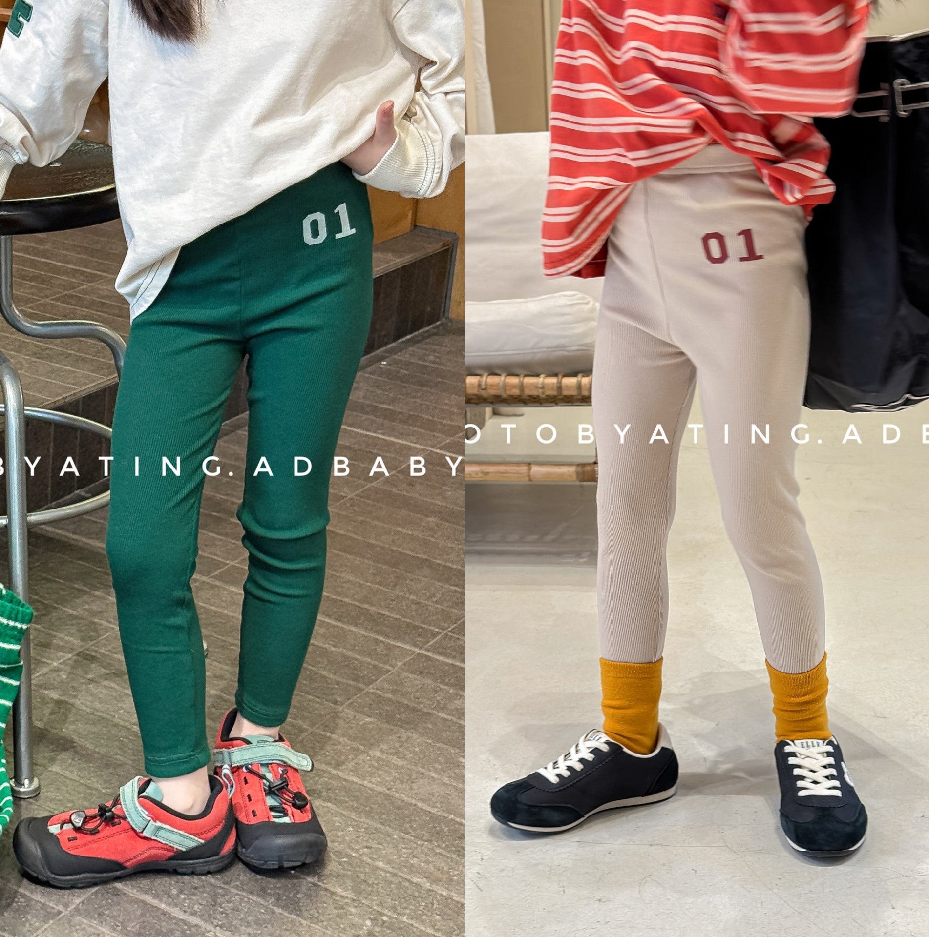 Embroidered Ribbed Leggings 01 刺繍 リブ レギンスパンツ【mh0012456】 ADbaby レギンスパンツ