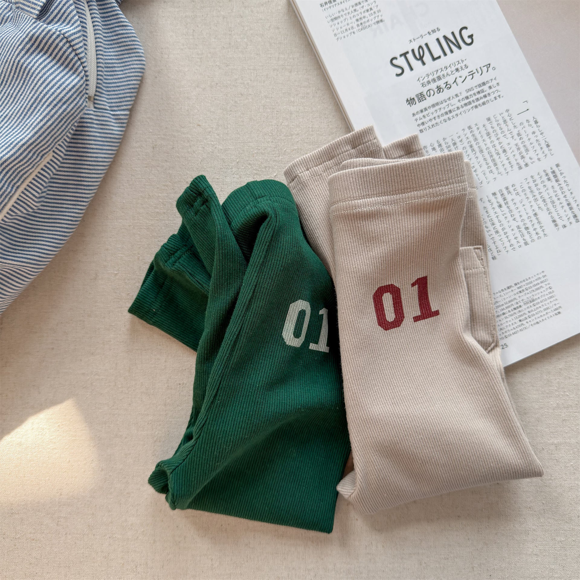 Embroidered Ribbed Leggings 01 刺繍 リブ レギンスパンツ【mh0012456】 ADbaby レギンスパンツ