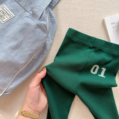 Embroidered Ribbed Leggings 01 刺繍 リブ レギンスパンツ【mh0012456】 ADbaby レギンスパンツ