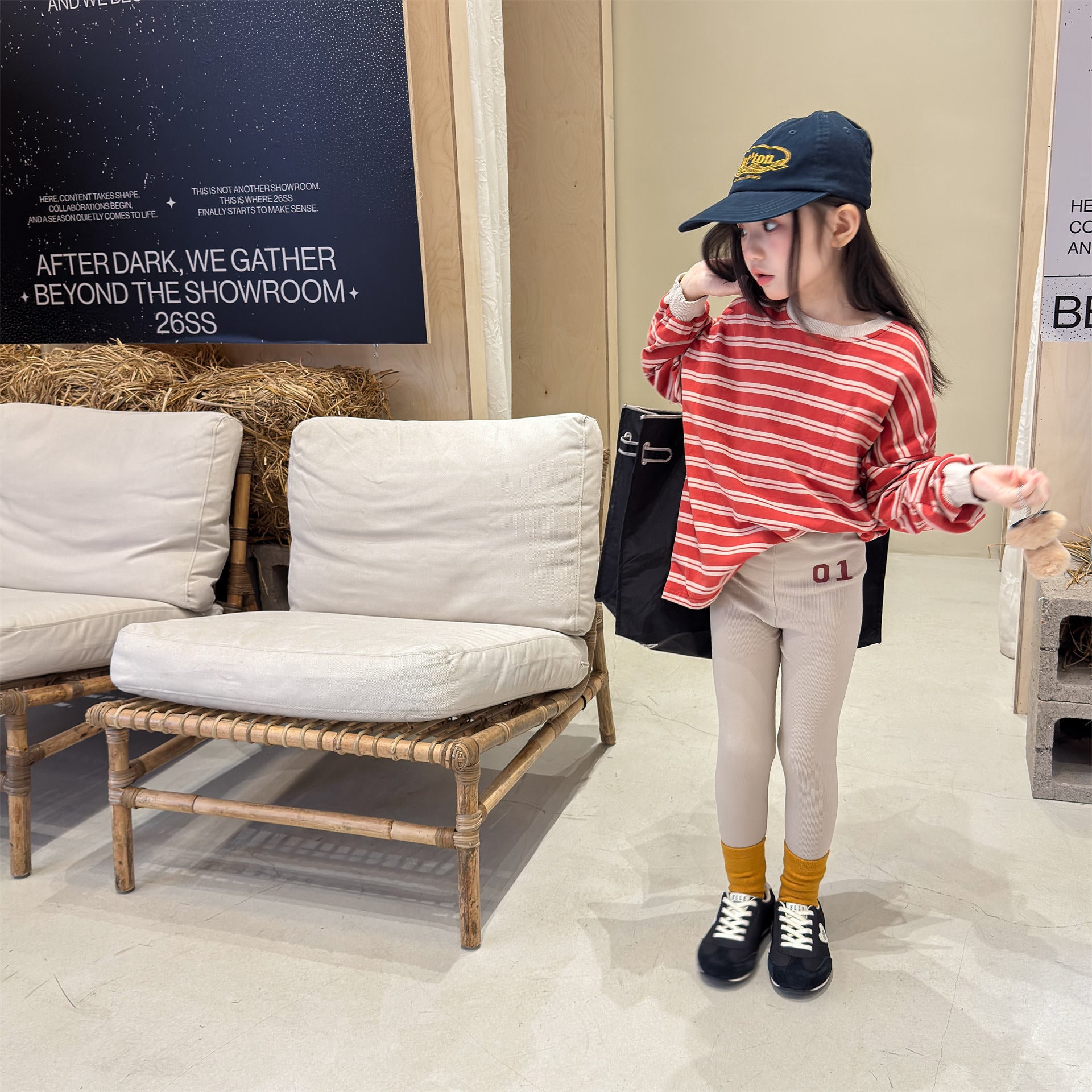 Embroidered Ribbed Leggings 01 刺繍 リブ レギンスパンツ【mh0012456】 ADbaby レギンスパンツ