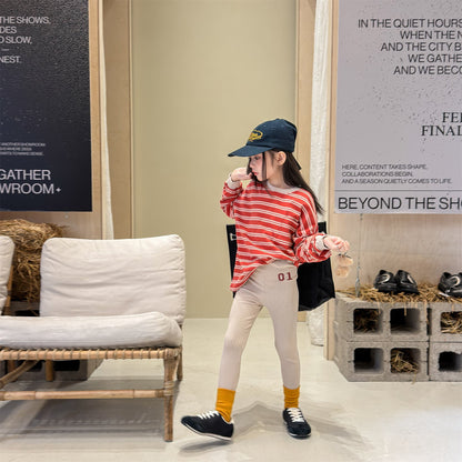 Embroidered Ribbed Leggings 01 刺繍 リブ レギンスパンツ【mh0012456】 ADbaby レギンスパンツ