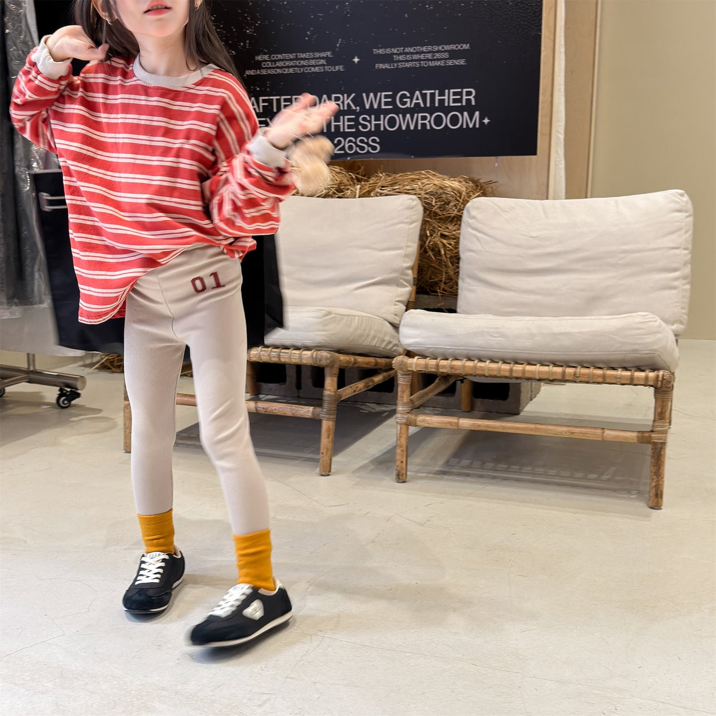 Embroidered Ribbed Leggings 01 刺繍 リブ レギンスパンツ【mh0012456】 ADbaby レギンスパンツ