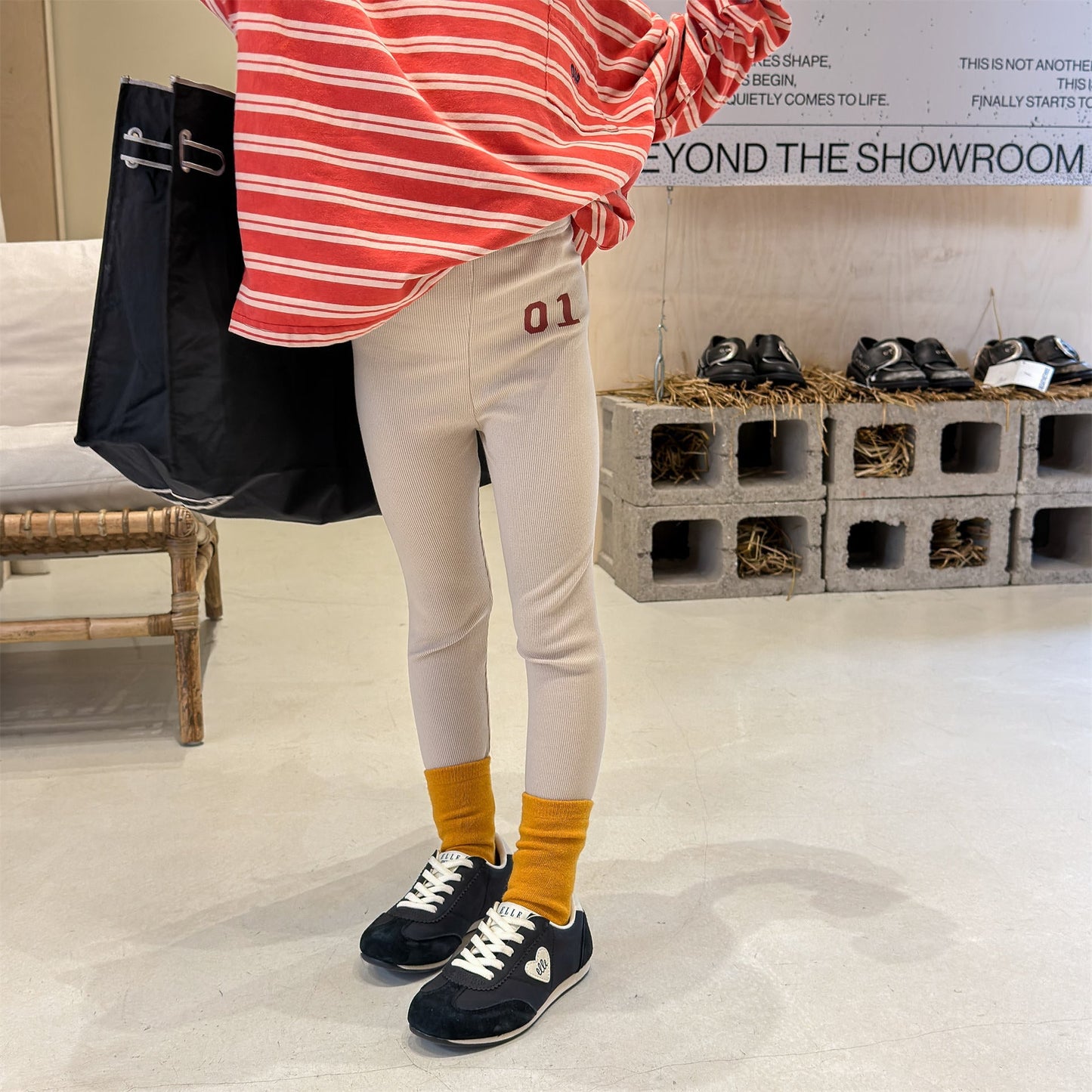 Embroidered Ribbed Leggings 01 刺繍 リブ レギンスパンツ【mh0012456】 ADbaby レギンスパンツ