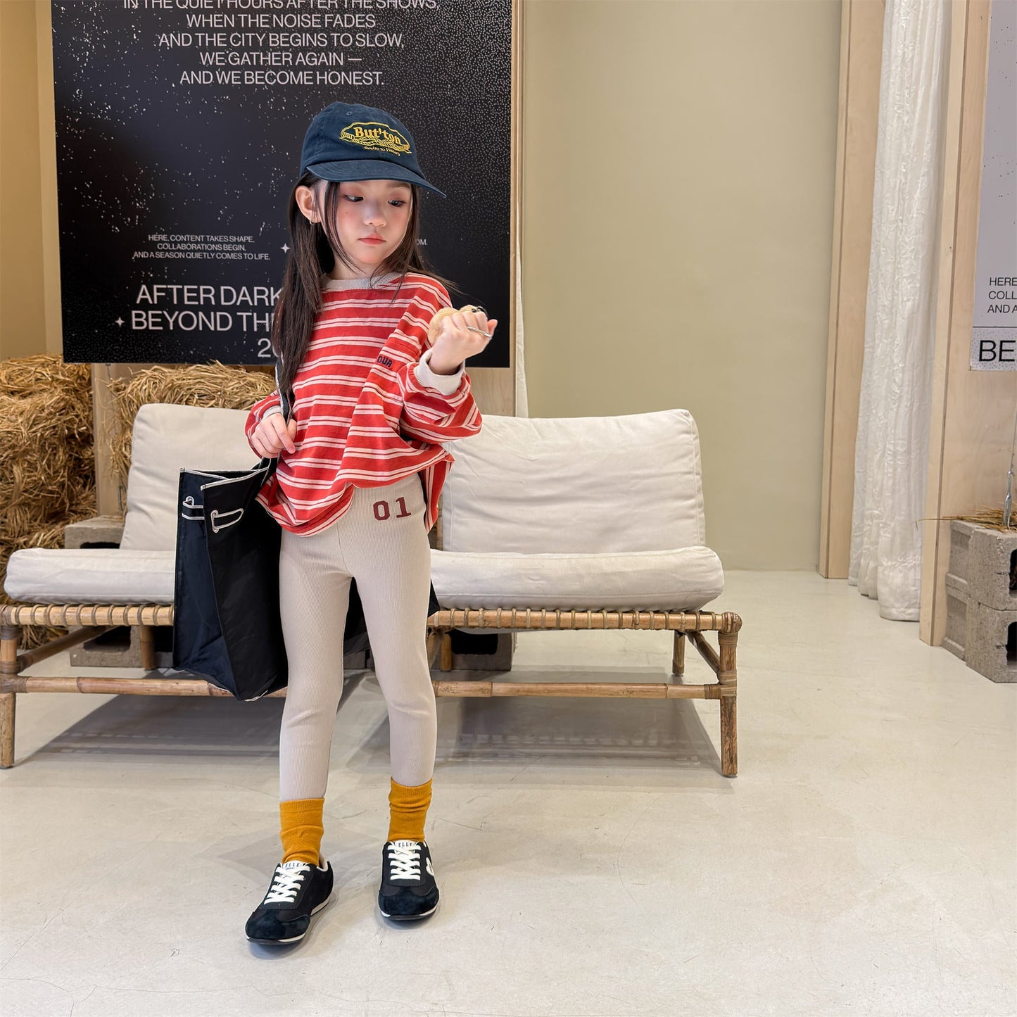 Embroidered Ribbed Leggings 01 刺繍 リブ レギンスパンツ【mh0012456】 ADbaby レギンスパンツ