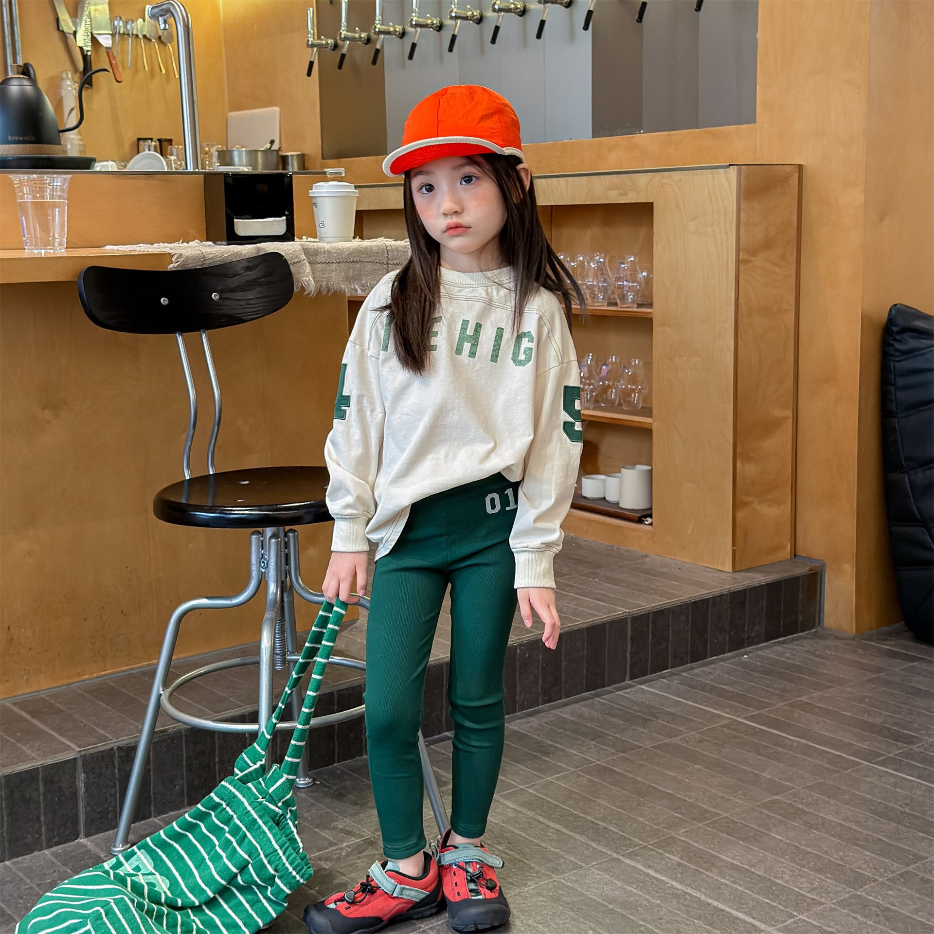 Embroidered Ribbed Leggings 01 刺繍 リブ レギンスパンツ【mh0012456】 ADbaby レギンスパンツ