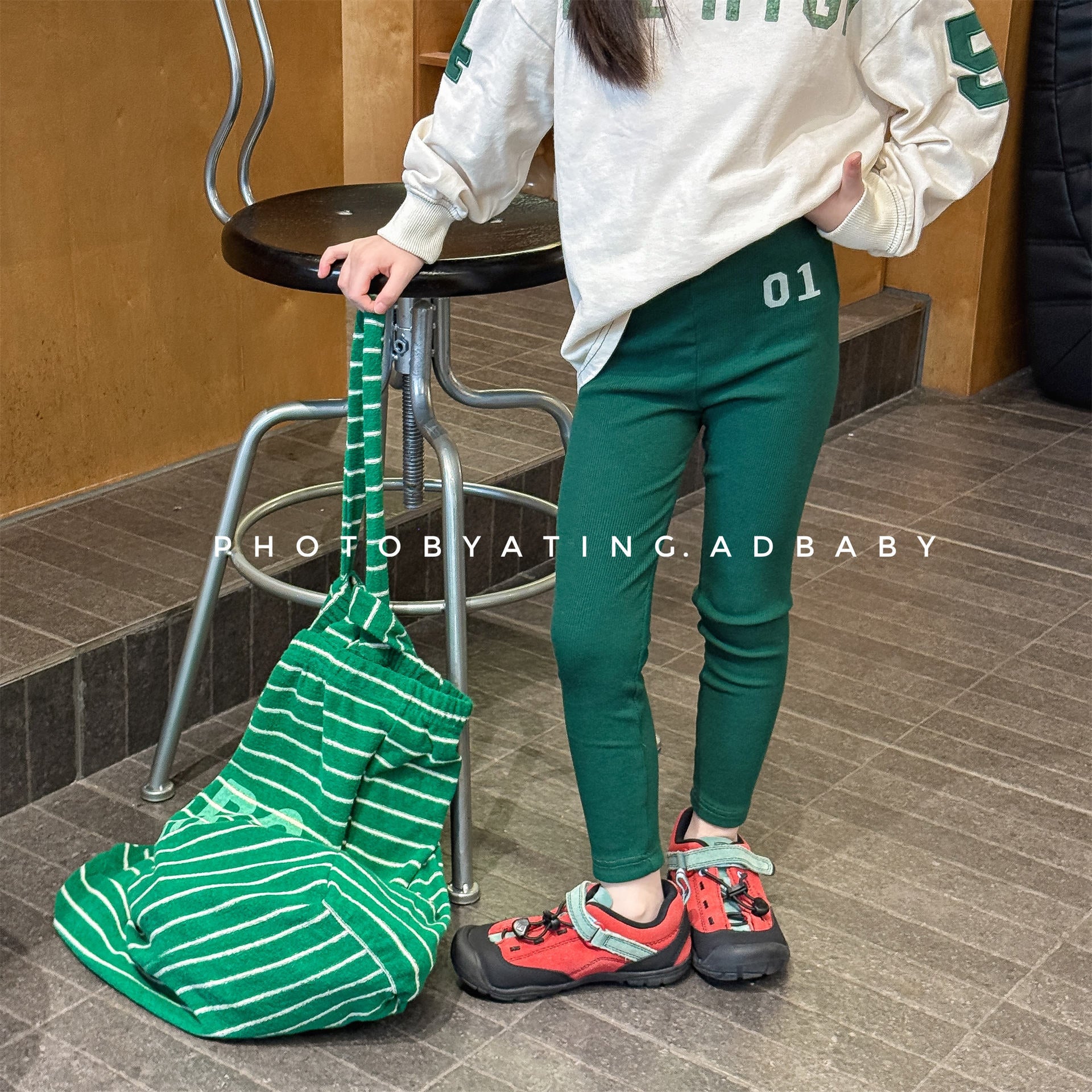 Embroidered Ribbed Leggings 01 刺繍 リブ レギンスパンツ【mh0012456】 ADbaby レギンスパンツ