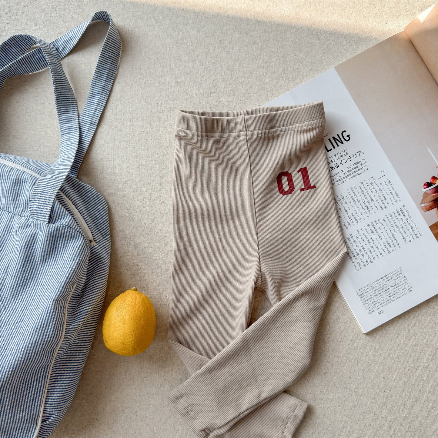 Embroidered Ribbed Leggings 01 刺繍 リブ レギンスパンツ【mh0012456】 Apricot / 80cm ADbaby レギンスパンツ