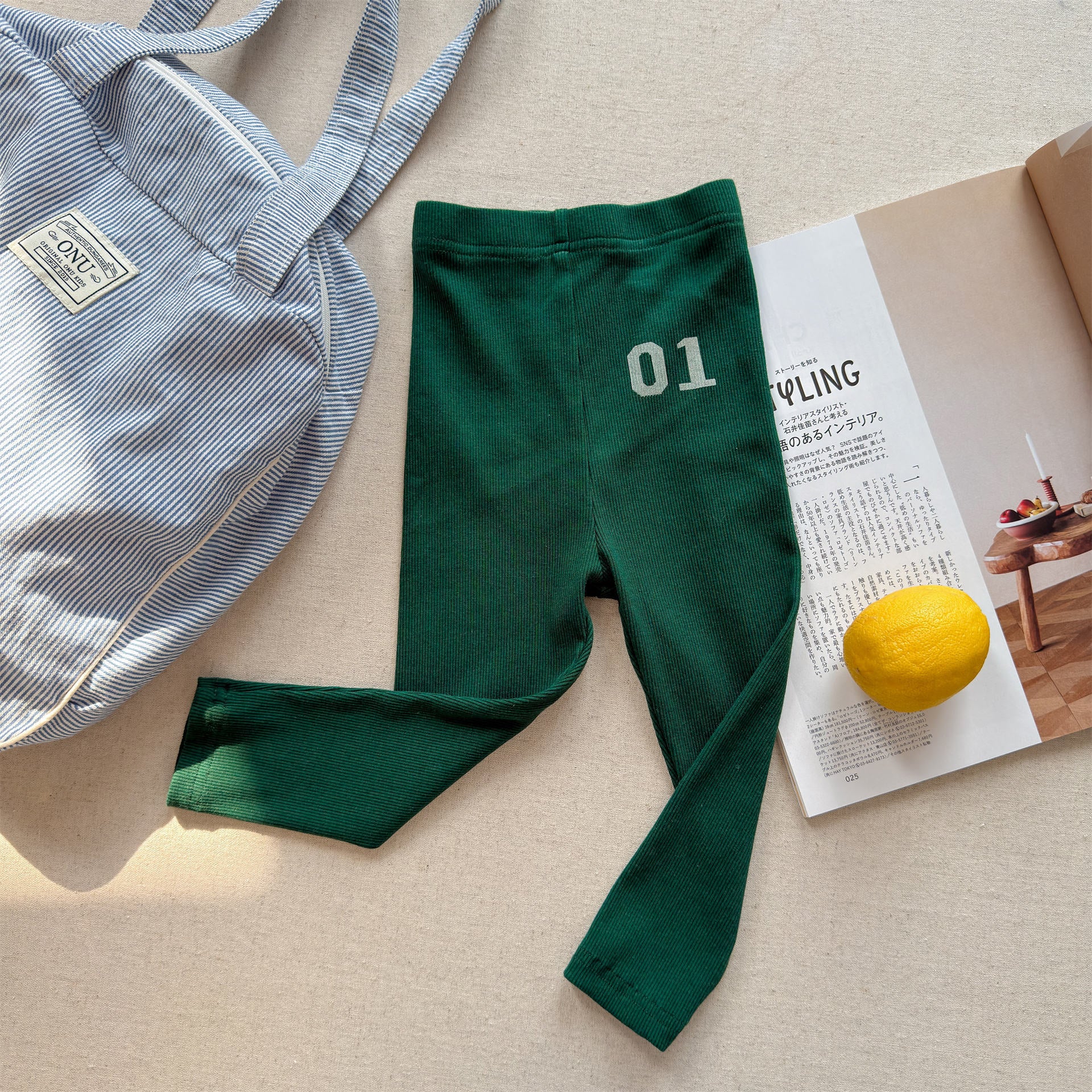 Embroidered Ribbed Leggings 01 刺繍 リブ レギンスパンツ【mh0012456】 Green / 80cm ADbaby レギンスパンツ