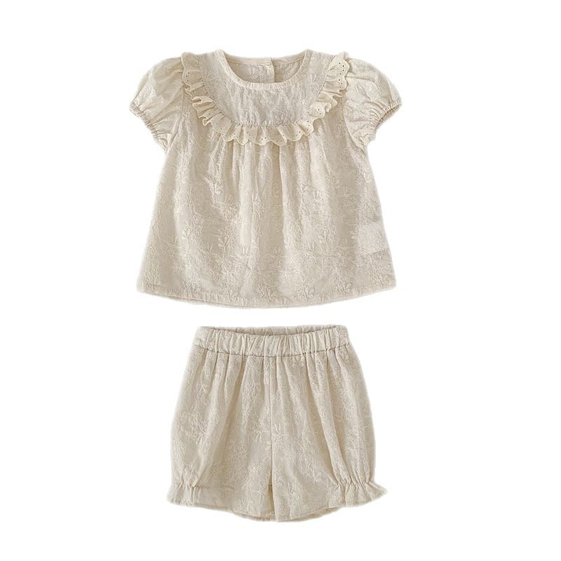Embroidered Ruffle Romper And Blouse Shorts フリル ロンパース ブラウス ショートパンツ【mh0013163】 Aeg babyi 半袖ロンパース