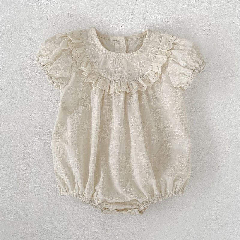 Embroidered Ruffle Romper And Blouse Shorts フリル ロンパース ブラウス ショートパンツ【mh0013163】 Rompers / 66cm Aeg babyi 半袖ロンパース