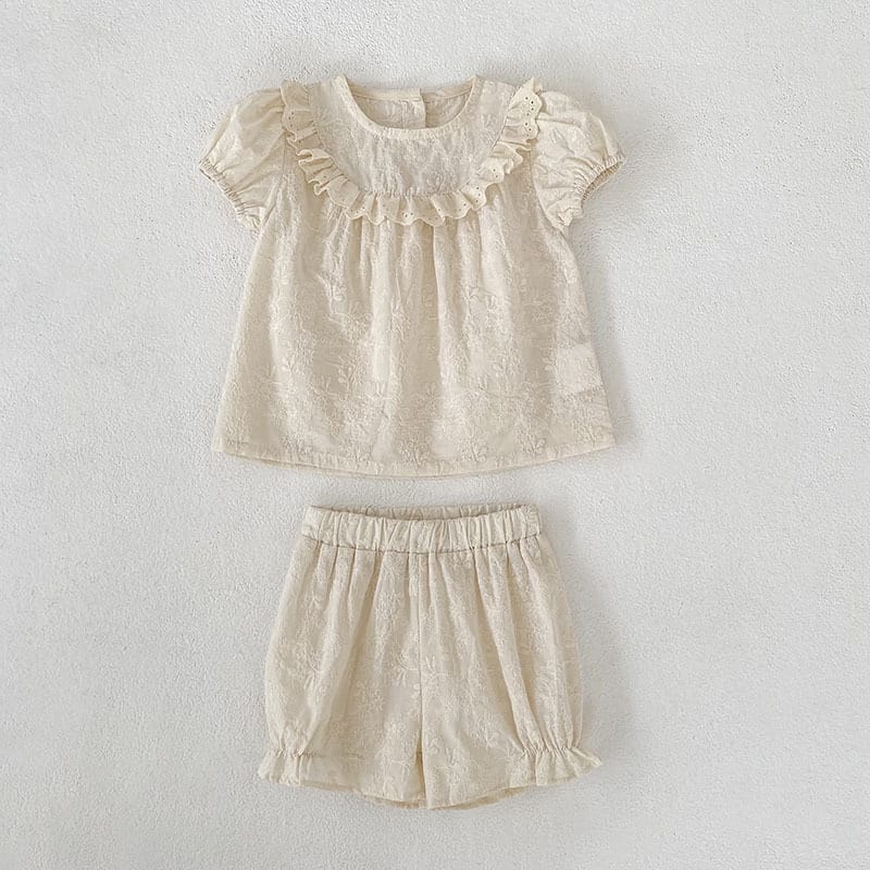 Embroidered Ruffle Romper And Blouse Shorts フリル ロンパース ブラウス ショートパンツ【mh0013163】 Set / 90cm Aeg babyi 半袖ロンパース