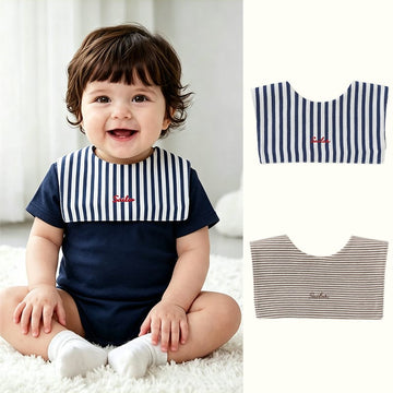 Embroidered Sailor Collar Striped Bib ボーダー セーラースタイ つけ襟【mh0013504】 Beitaoya よだれかけ