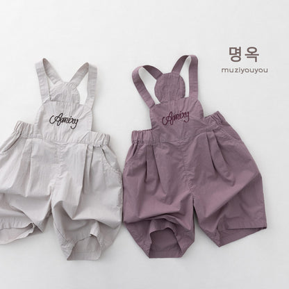 Embroidered Script Lettering Overalls コクーン サロペットハーフパンツ【mh0013151】 명옥 muziyouyou サロペットパンツ・サスペンダーパンツ