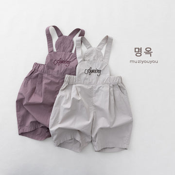 Embroidered Script Lettering Overalls コクーン サロペットハーフパンツ【mh0013151】 명옥 muziyouyou サロペットパンツ・サスペンダーパンツ