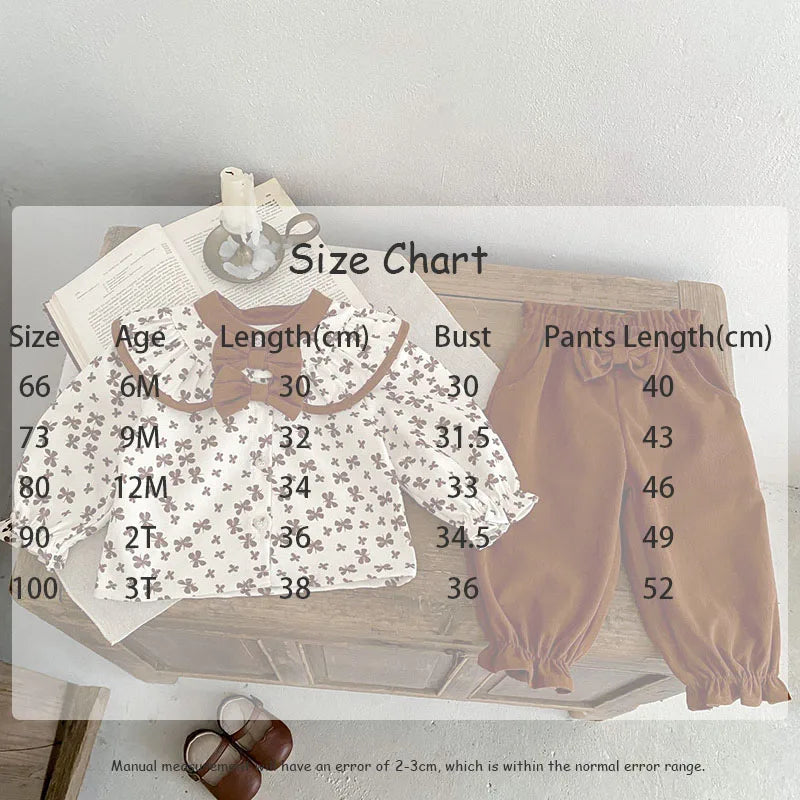 長袖セットアップ ベビーセットアップ 2点セット 長袖ブラウス リボンロングパンツ ブラウン【mh0004161】