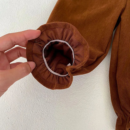 長袖セットアップ ベビーセットアップ 2点セット 長袖ブラウス リボンロングパンツ ブラウン【mh0004161】