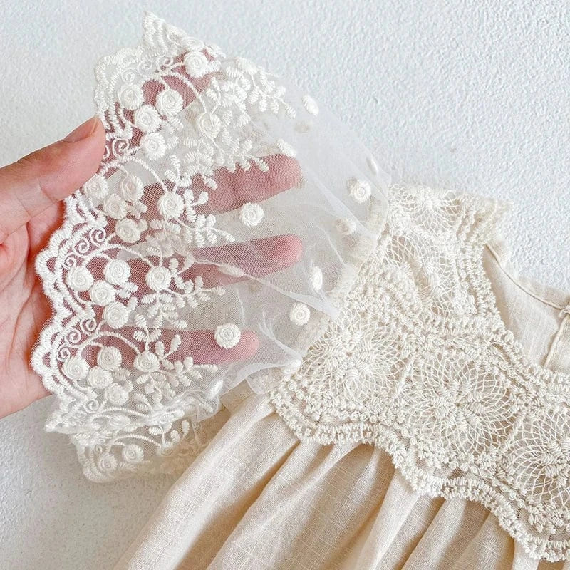 半袖ロンパース ベビーロンパース レースフリル袖 半袖ボディスーツ ベビードレス 2カラー【mh0004460】