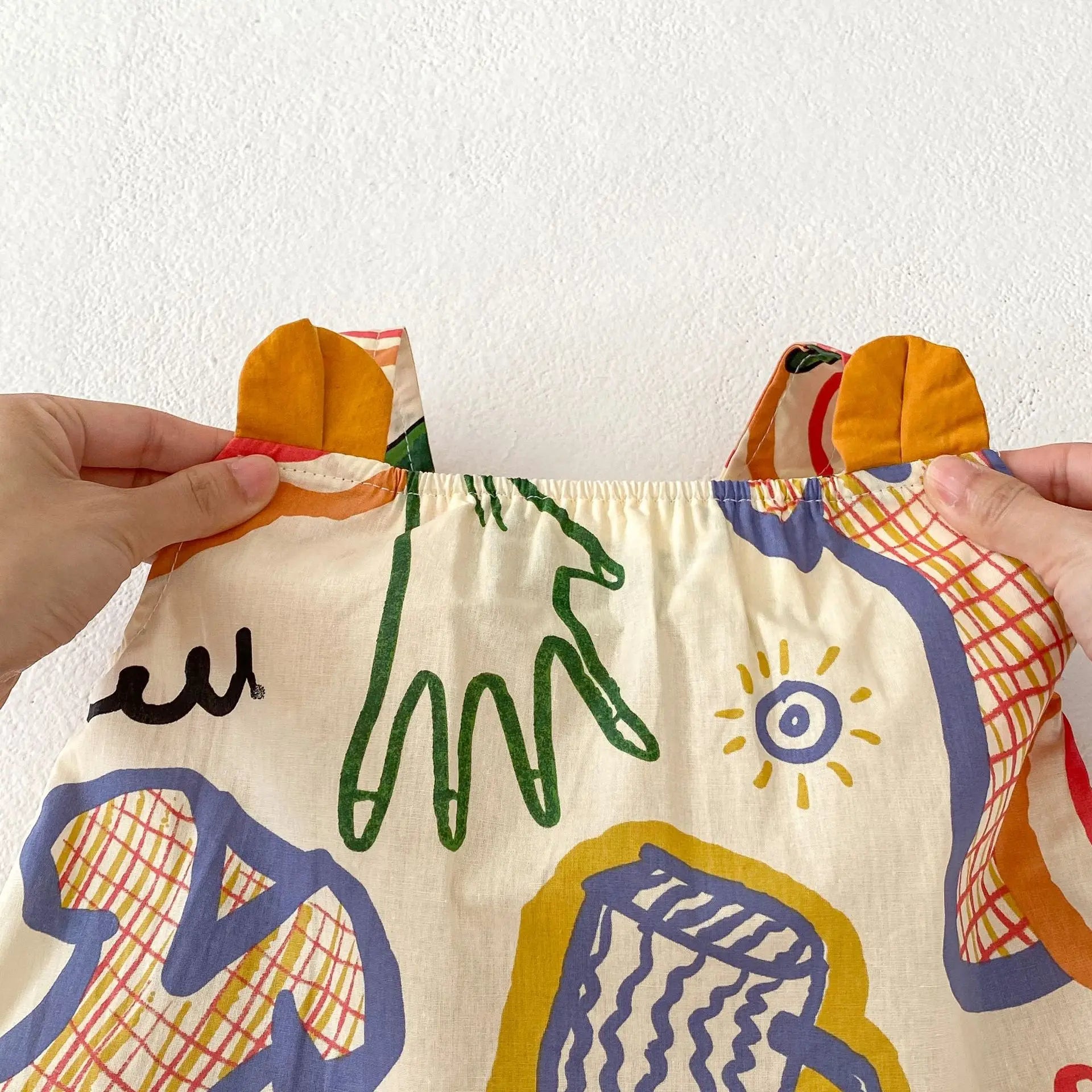 ノースリーブセットアップ ベビーセットアップ 2点セット ノースリーブプリントチュニックブラウス+サイドリボンショートパンツ【mh0006096】