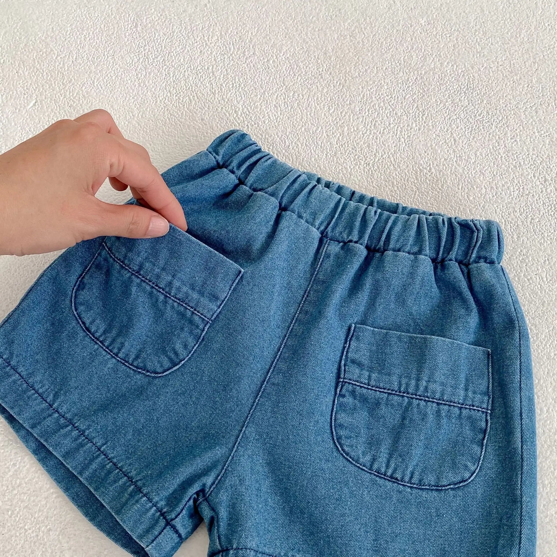 半袖セットアップ キッズセットアップ 2点セット デニム 半袖シャツ+ショートパンツ【mh0006177】