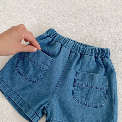 半袖セットアップ キッズセットアップ 2点セット デニム 半袖シャツ+ショートパンツ【mh0006177】