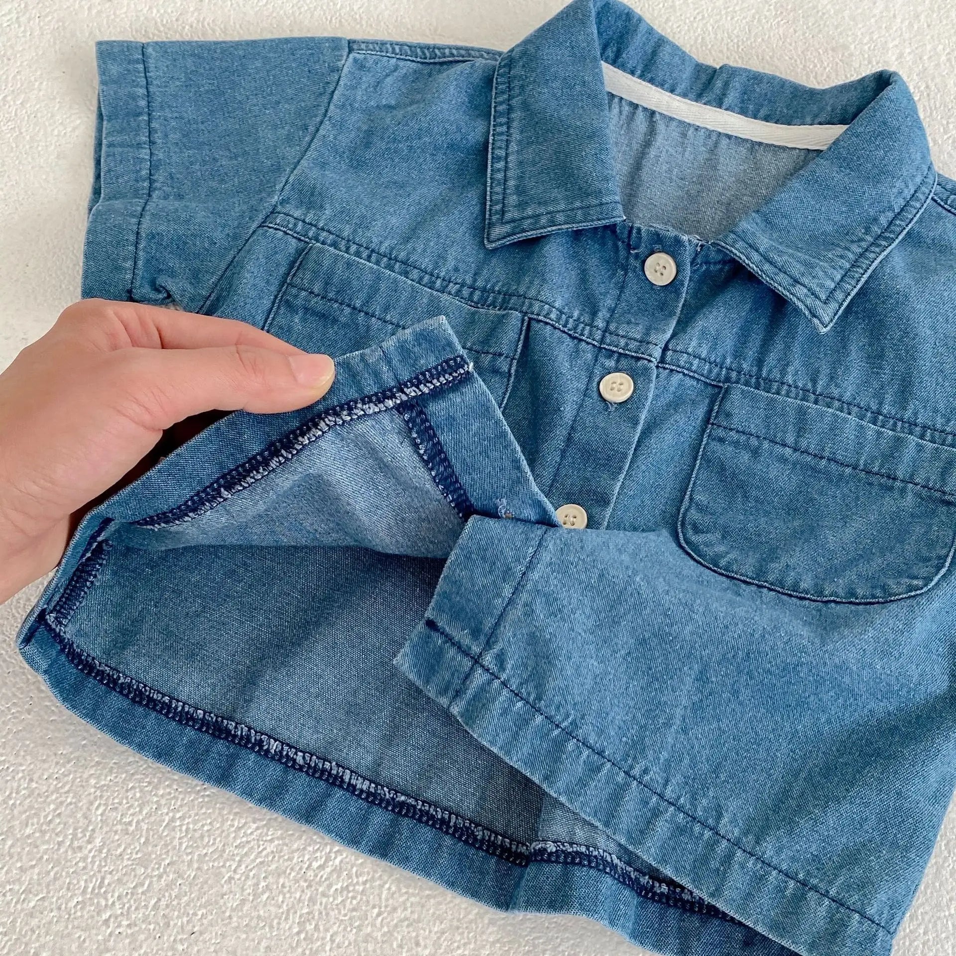 半袖セットアップ キッズセットアップ 2点セット デニム 半袖シャツ+ショートパンツ【mh0006177】