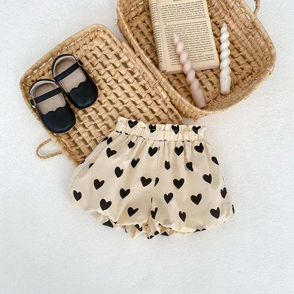 ノースリーブセットアップ ベビーセットアップ 2点セット リボンキャミソールバルーンチュニック+バルーンショートパンツ ハートプリント【mh0006333】