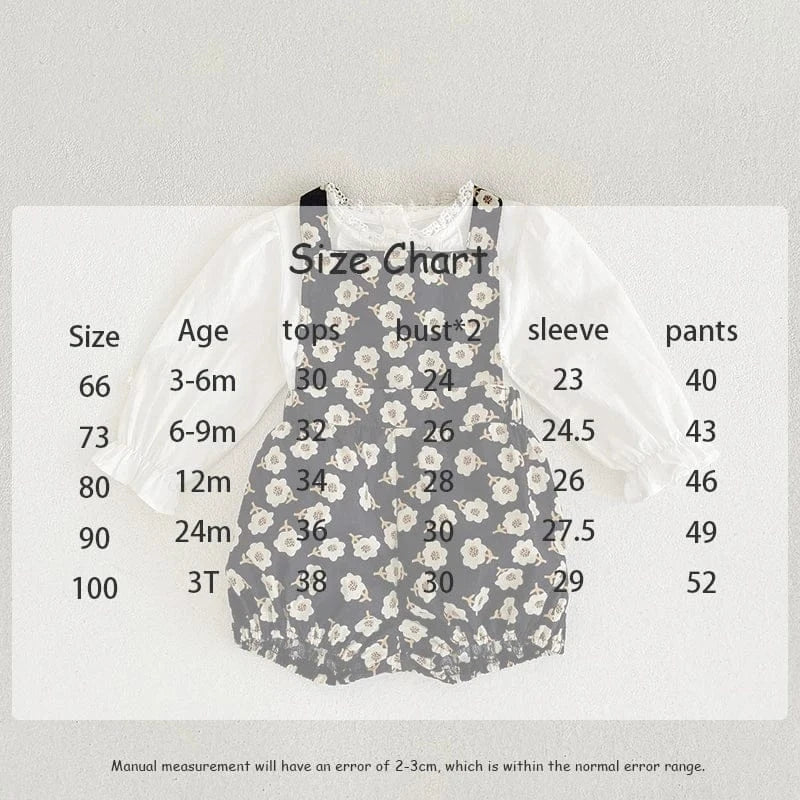 長袖セットアップ ベビーセットアップ 2点セット 長袖フリルブラウス+ショートオーバーオール サロペットバルーンパンツ【mh0006495】