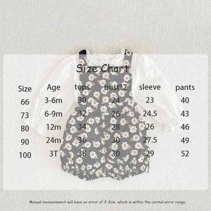 長袖セットアップ ベビーセットアップ 2点セット 長袖フリルブラウス+ショートオーバーオール サロペットバルーンパンツ【mh0006495】