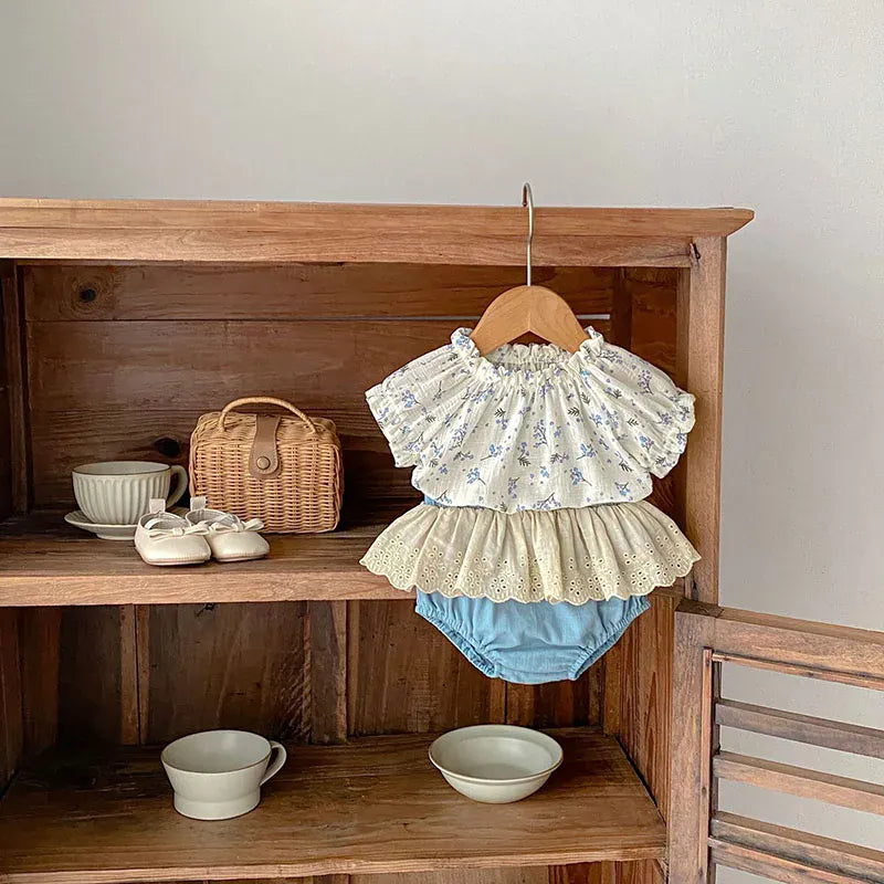 半袖セットアップ ベビーセットアップ 2点セット 半袖ブラウス+レースフリルブルマパンツ【mh0006522】