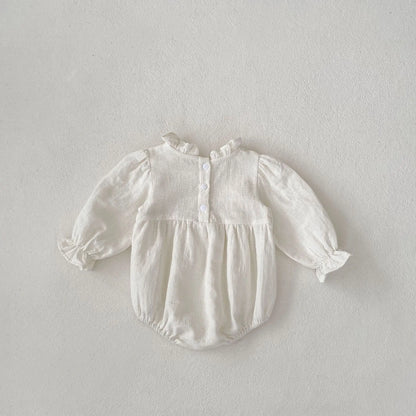 長袖ロンパース ベビーロンパース スタンドフリルカラーレース長袖ボディスーツ 2カラー【mh0007115】