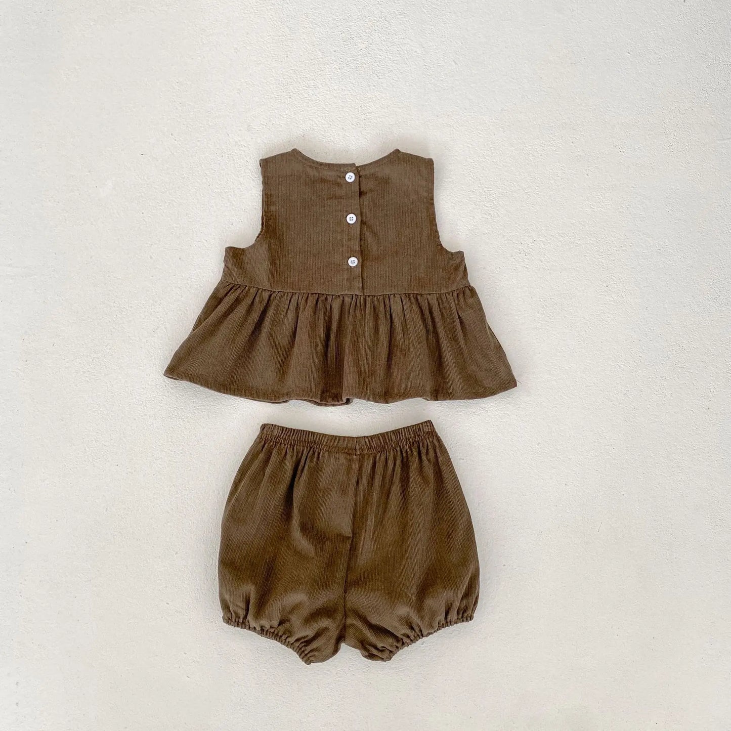 ノースリーブセットアップ ベビーキッズセットアップ 2点セット/トップス サーカス刺繍ノースリーブペプラムチュニック+バルーンショートパンツ/長袖バブルスリーブブラウス【mh0007172】