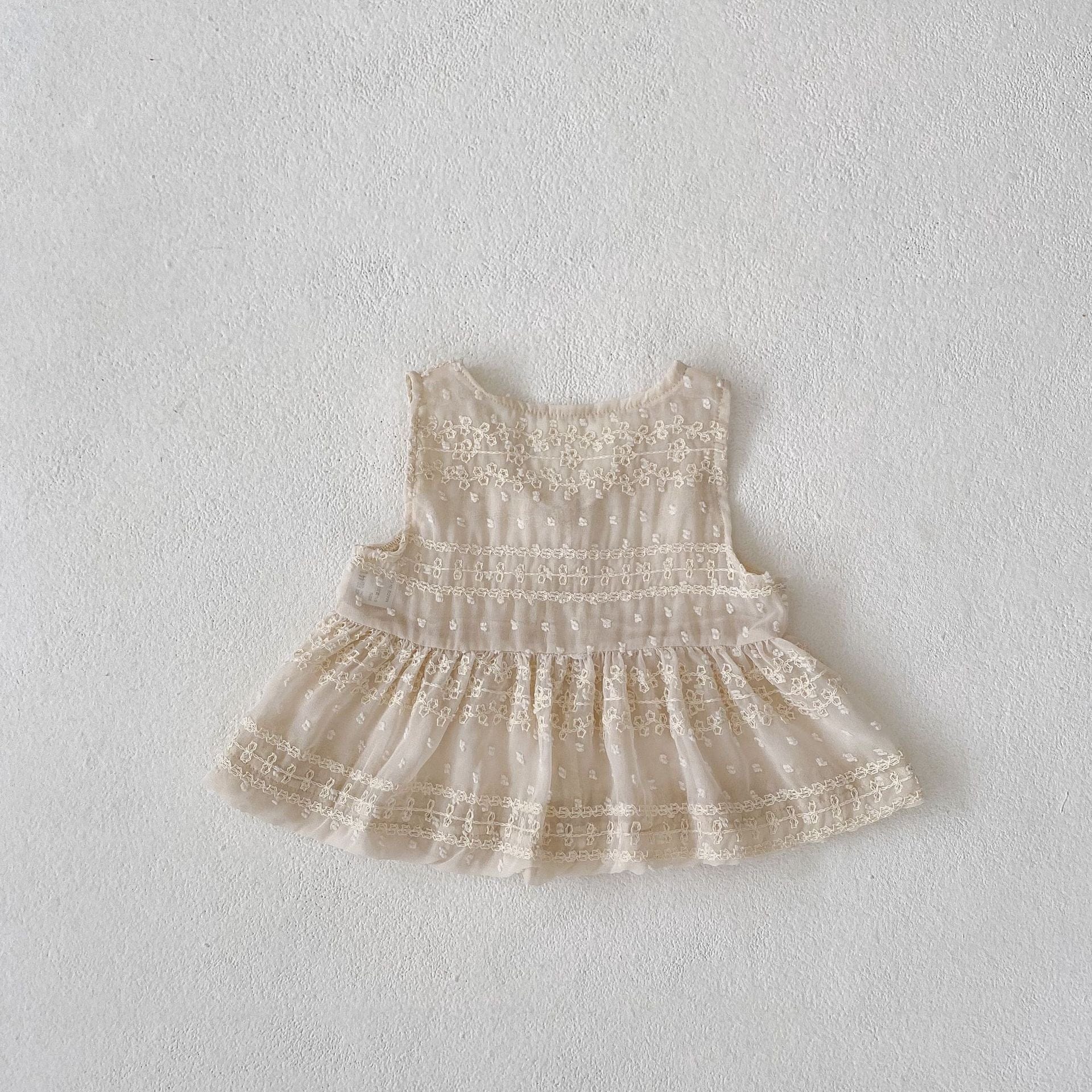 ロンパースセットアップ レースベスト+半袖パフスリーブロンパースセットアップ 2点セット【mh0010152】