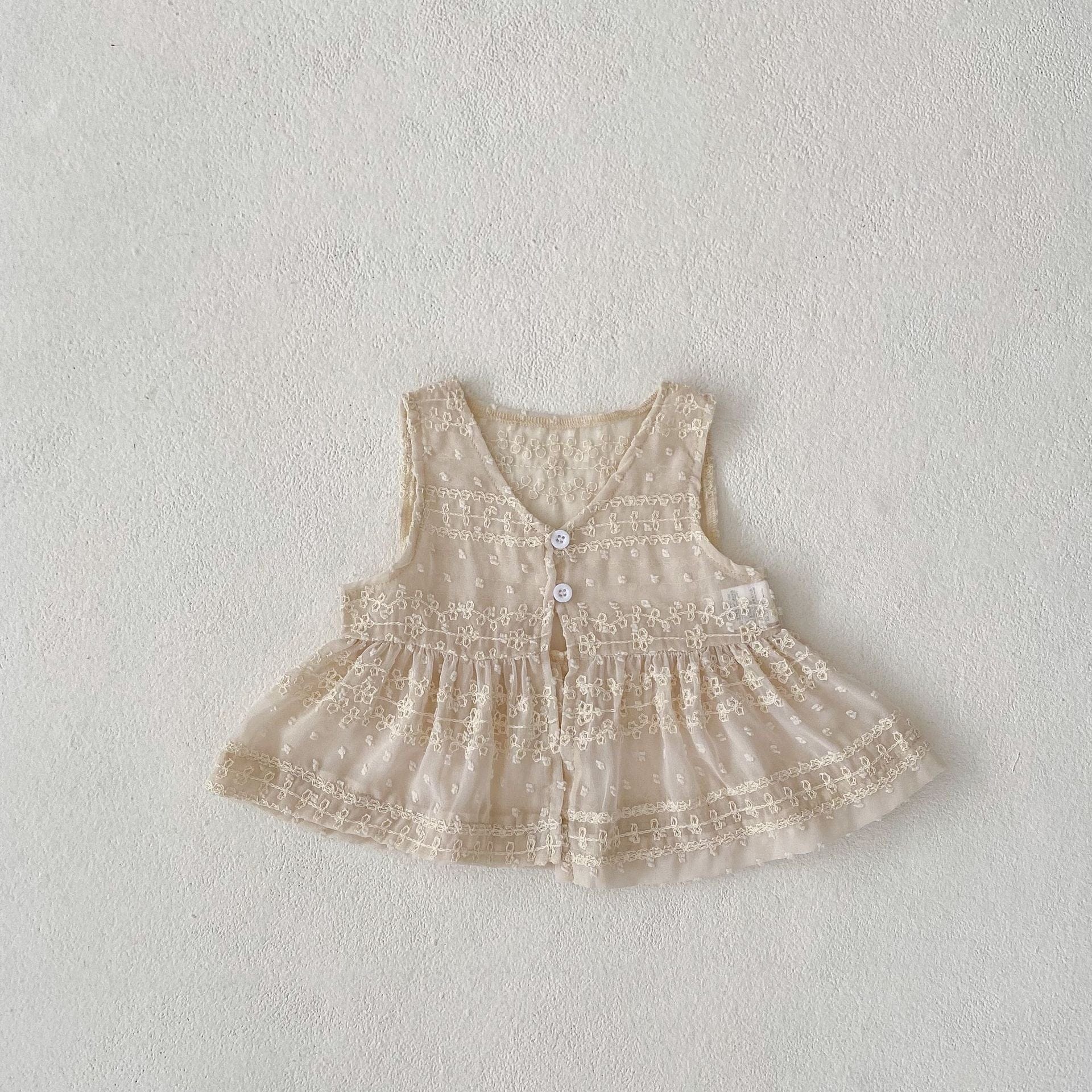 ロンパースセットアップ レースベスト+半袖パフスリーブロンパースセットアップ 2点セット【mh0010152】