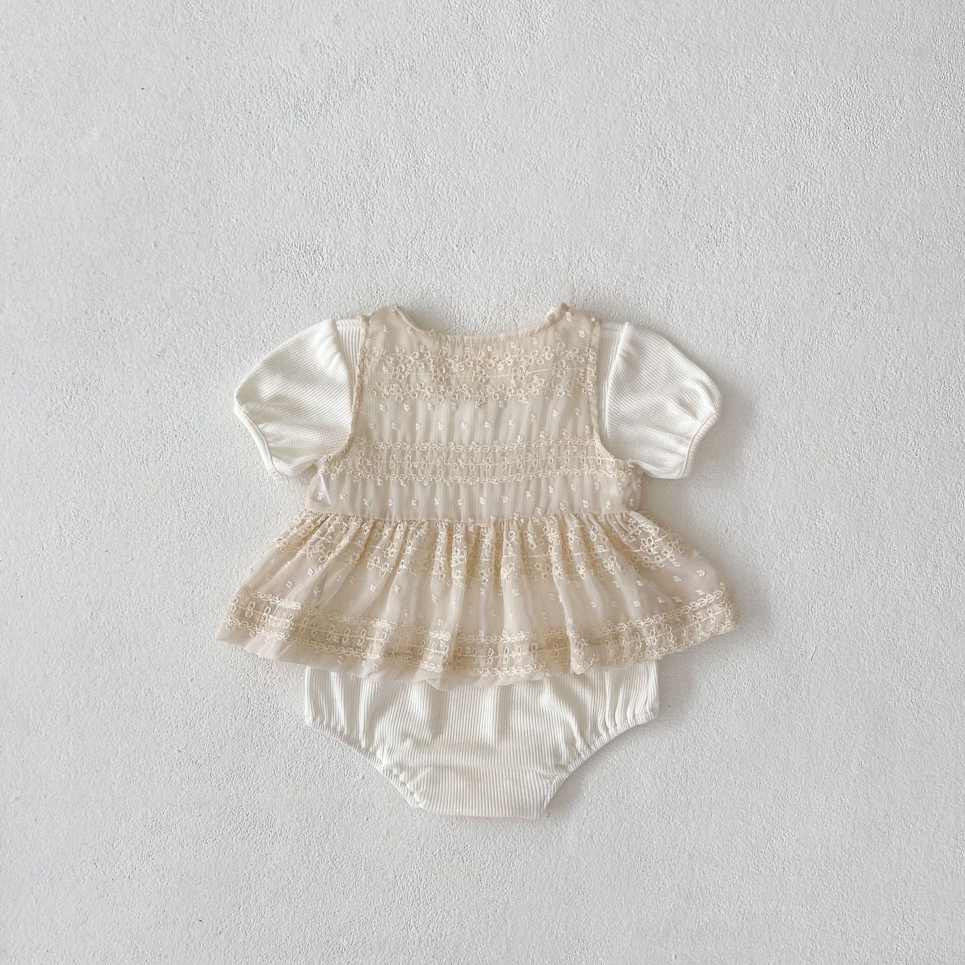 ロンパースセットアップ レースベスト+半袖パフスリーブロンパースセットアップ 2点セット【mh0010152】