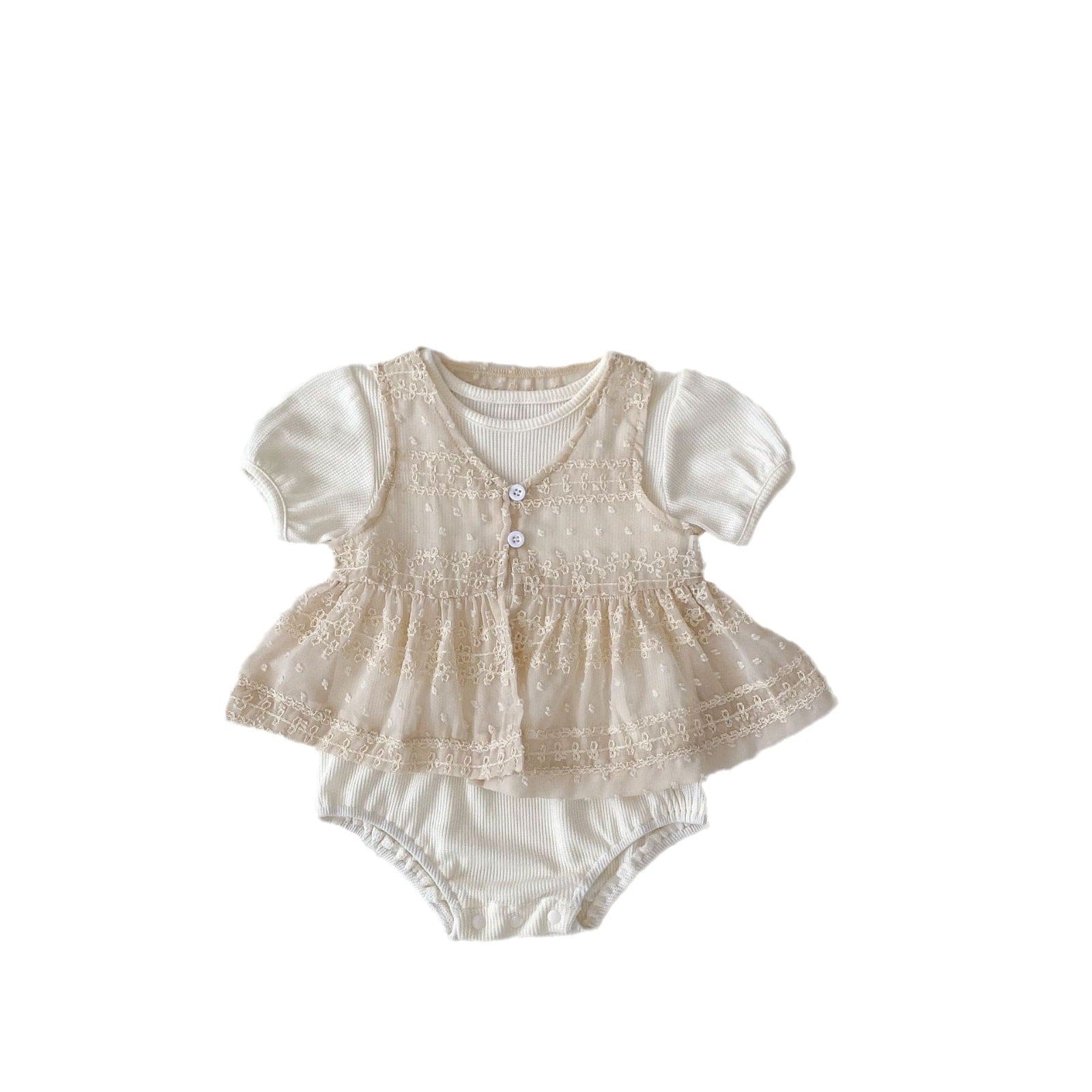 ロンパースセットアップ レースベスト+半袖パフスリーブロンパースセットアップ 2点セット【mh0010152】