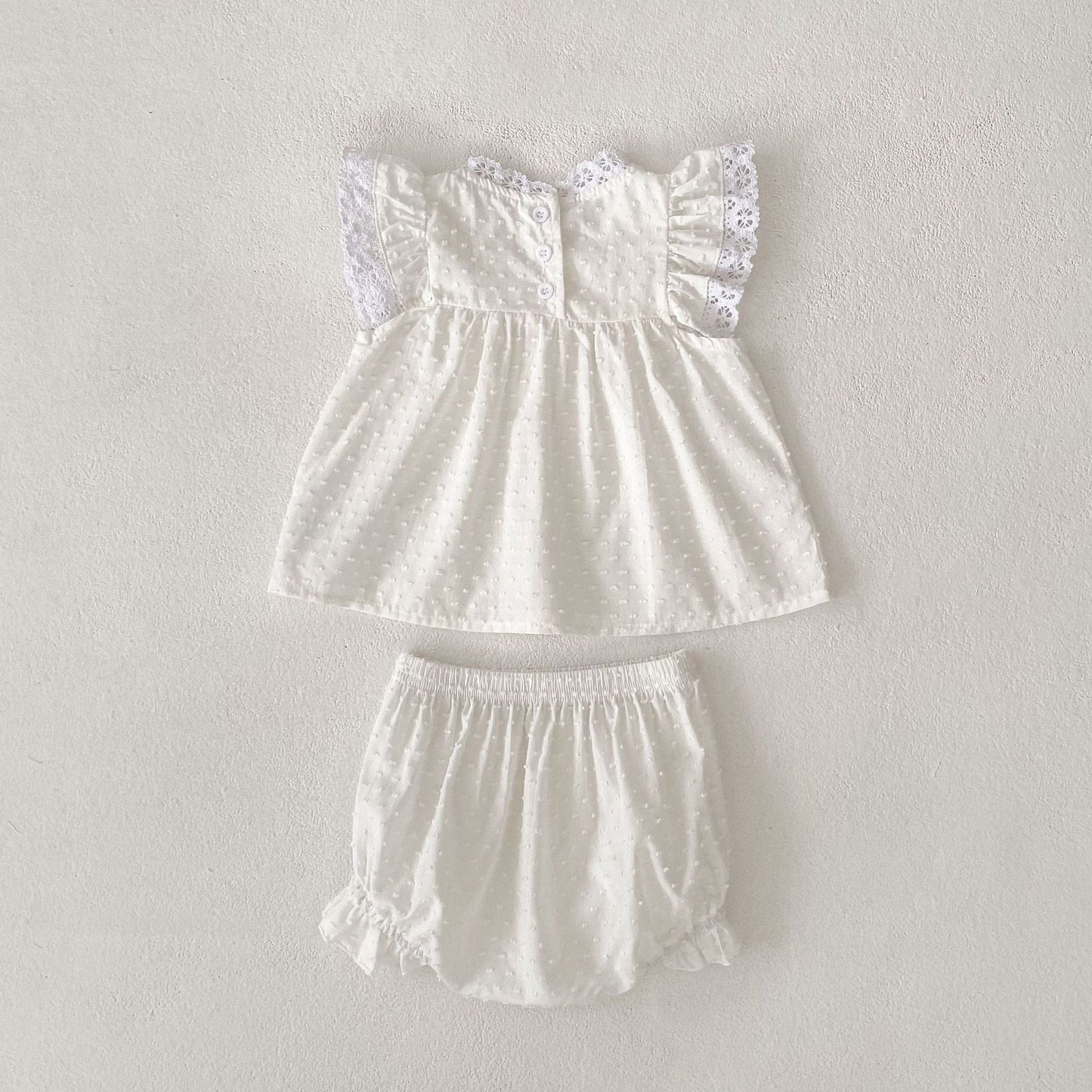 半袖セットアップ エンボスドットレースチュニックブラウス+ブルマパンツセットアップ 2点セット【mh0010153】