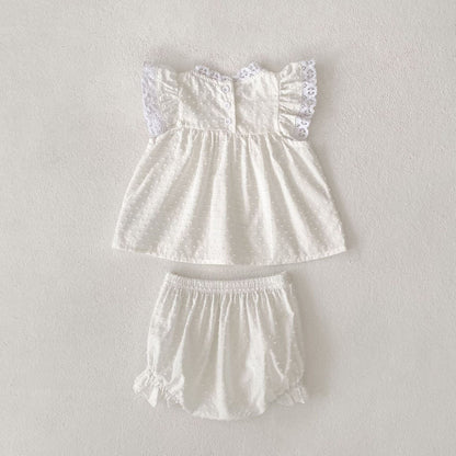 半袖セットアップ エンボスドットレースチュニックブラウス+ブルマパンツセットアップ 2点セット【mh0010153】