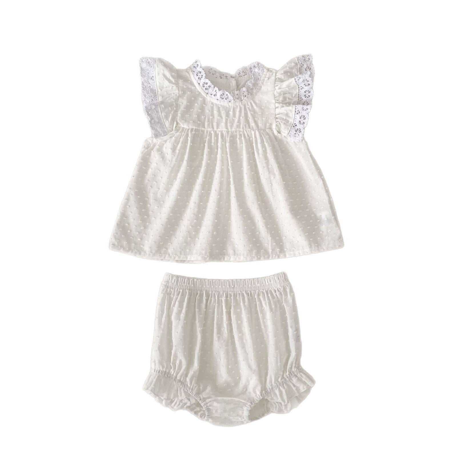 半袖セットアップ エンボスドットレースチュニックブラウス+ブルマパンツセットアップ 2点セット【mh0010153】