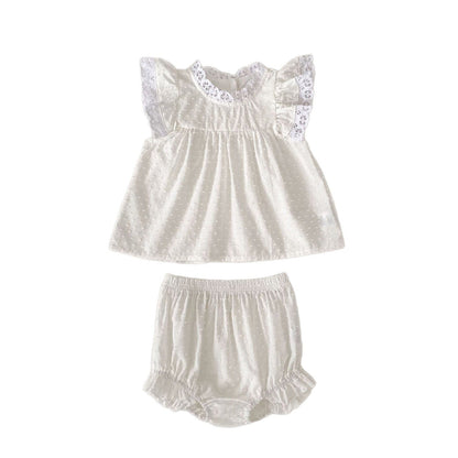 半袖セットアップ エンボスドットレースチュニックブラウス+ブルマパンツセットアップ 2点セット【mh0010153】